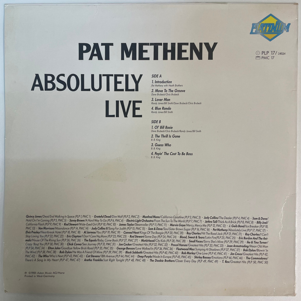 Pat Metheny ‎– Absolutely Live (Швейцария 1988г.)