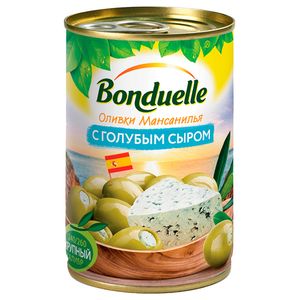 ОЛИВКИ BONDUELLE МАНСАНИЛЬЯ  С ГОЛУБЫМ СЫРОМ 314МЛ ЖБ