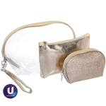 Косметички 3шт «ФРАТЕЛЛИ», цвет золото, 24*16*8см (лейбл Ultramarin)