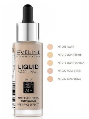 EVELINE ИННОВАЦИОННАЯ ЖИДКАЯ ТОНАЛЬНАЯ ОСНОВА №020 - ROSE BEIGE серии LIQUID CONTROL, 32мл