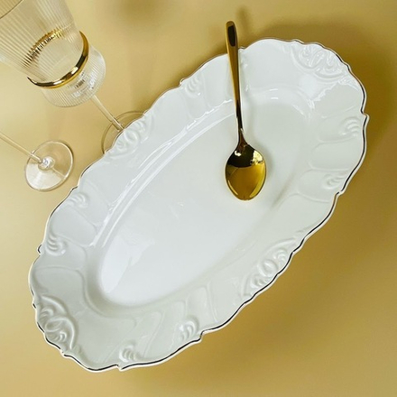 Lenardi 109-246 Овальное блюдо 40х24,5х5см КРОКУС ЗОЛОТО в под.уп.(х6)Фарфор