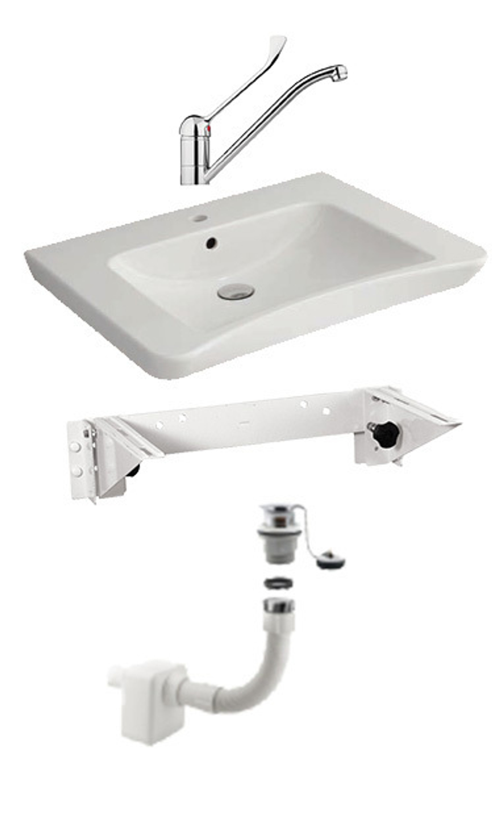 Комплект (Раковина МГН, крепление ручной регулировки, смеситель, сифон) NOFER H11 белый