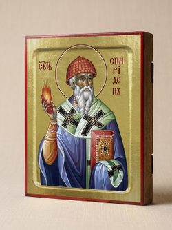 Икона Спиридона Тримифунтского, святителя (фиолетовое облачение с огнём) на дереве: 125 х 160 (Синоп