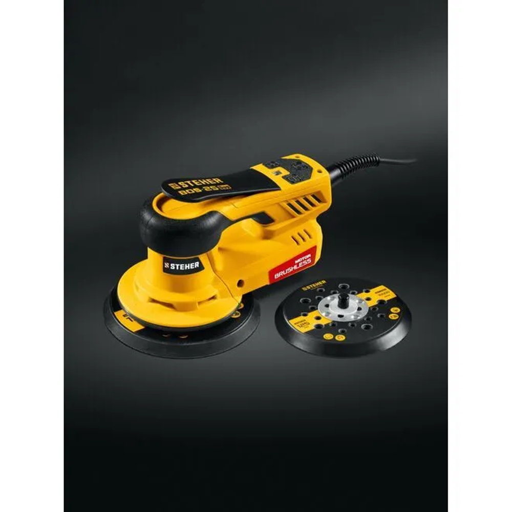 Орбитально-шлифовальная машина бесщеточная, кейс, STEHER BOS-25 Duo, d125 / d150 мм, 2.5 мм, 350 Вт