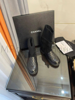 Женские черные комбинированные ботинки Chanel (Шанель) премиум класса