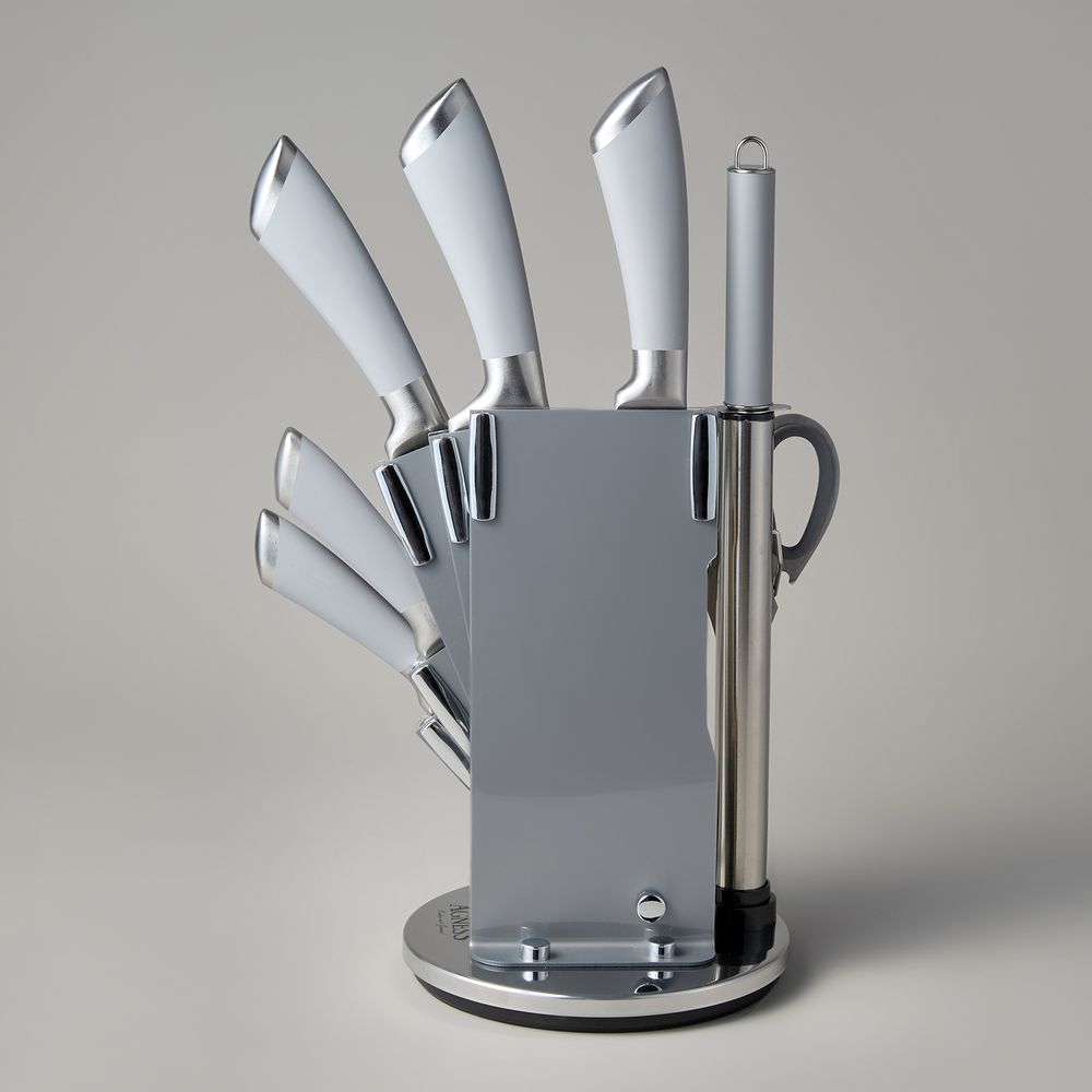 НАБОР НОЖЕЙ AGNESS НЖС НА ПЛАСТИКОВОЙ ВРАЩАЮЩЕЙСЯ ПОДСТАВКЕ 8 ПР.