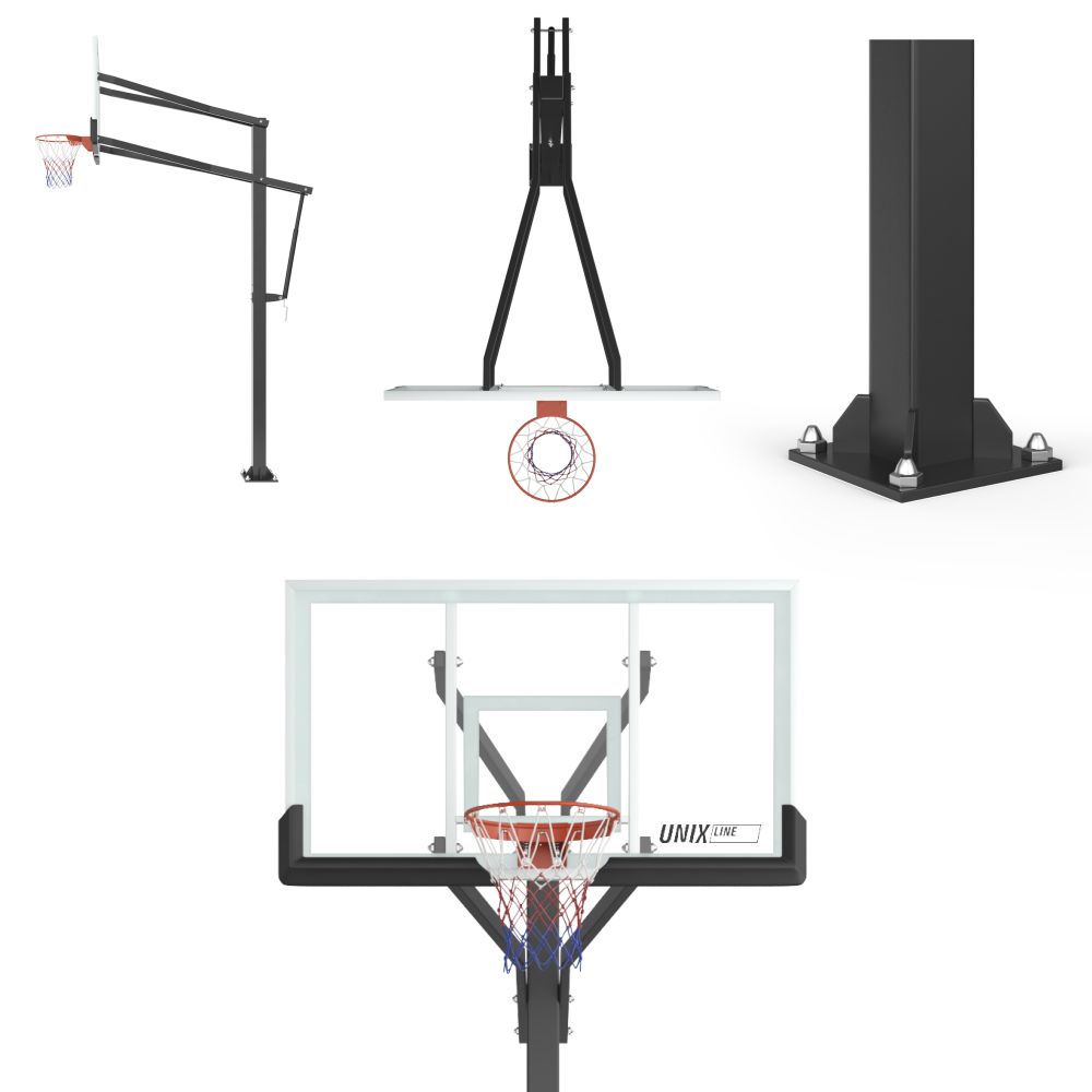 Баскетбольная стойка стационарная UNIX Line B-Stand-TG PRO 72&quot;x42&quot; R45 H230-305 см