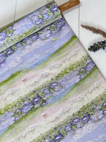 ЦВЕТОЧНЫЕ ПОЛЯ ЗЕЛЕНО-ГОЛУБЫЕ 100% хлопок Handmade Fabrics 2