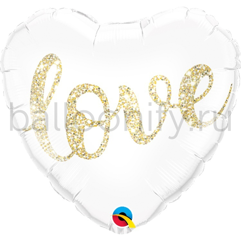 Фольгированная фигура, сердце, LOVE Глиттер золото,18" / 45СМ