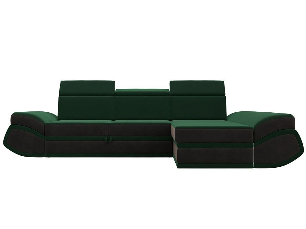 Диван угловой Лига-032 правый угол, Зеленый\Коричневый, Велюр, 121645