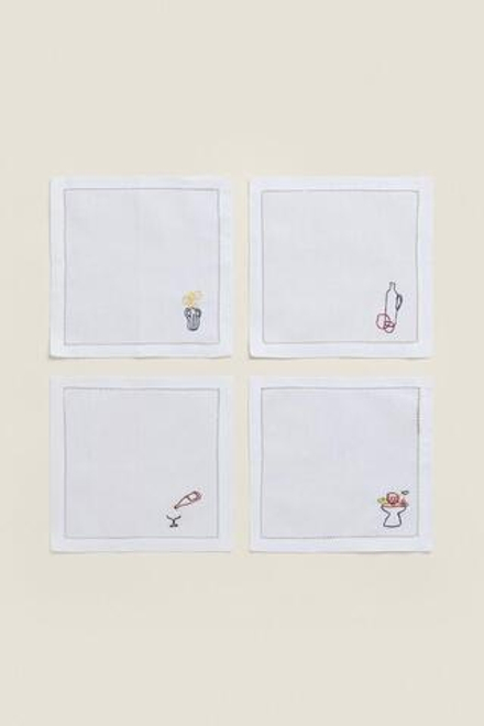 ZARA HOME САЛФЕТКА С ВЫШИВКОЙ (4 В УПАКОВКИ), СИНИЙ