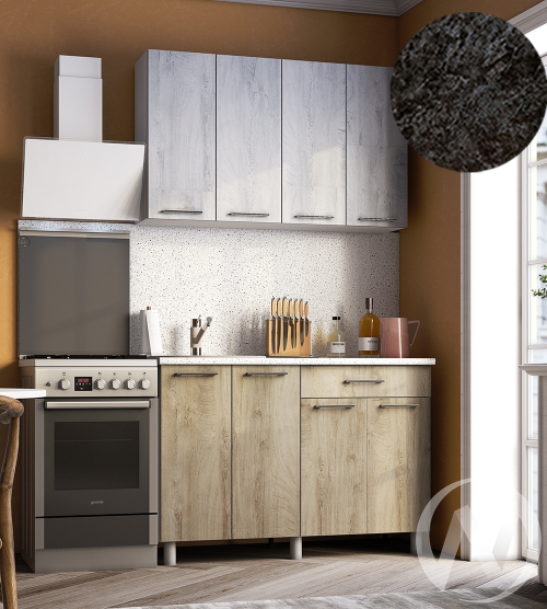 Кухня Одри 1.2м (корпус белый/дуб остин серый; дуб остин бежевый) 26мм кастилло темный