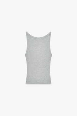 ZARA ТОП ХАЛТЕР В РУБЧИК, СЕРЫЙ МЕЛАНЖ