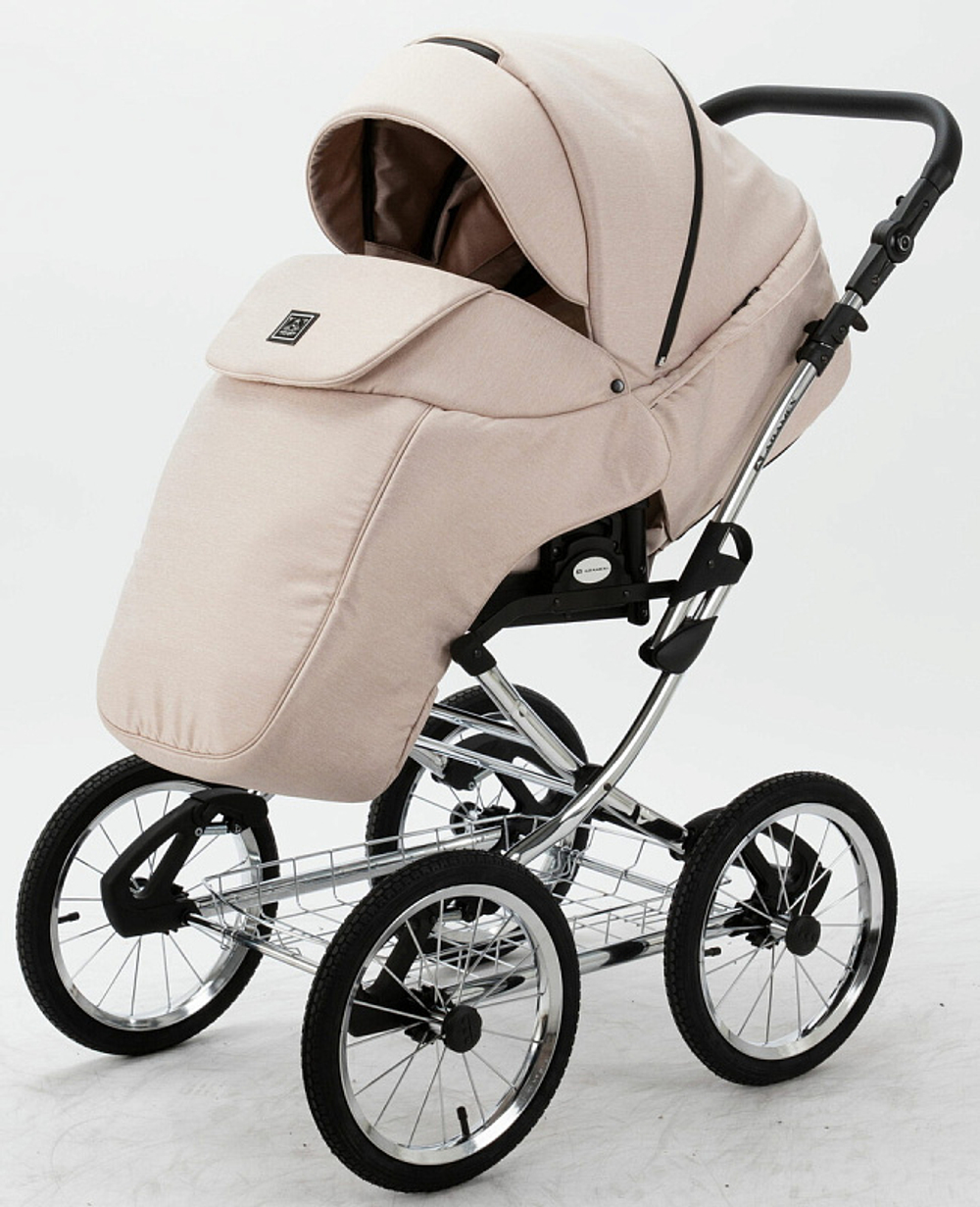 Детская коляска Adamex Porto Retro 2 в 1 PO-PS33 (СВ.БЕЖ+СВ.БЕЖА КОЖА)