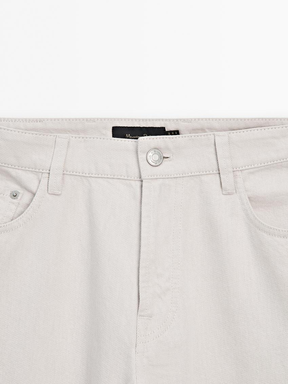 Massimo Dutti Зауженные джинсы из хлопковой джинсовой ткани, натуральный кремовый