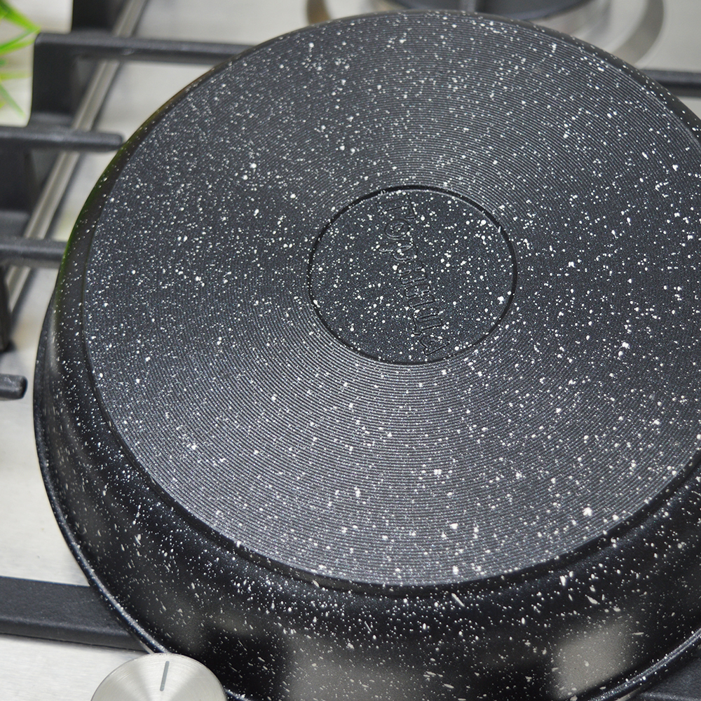 Сковорода 20см высота 5,1см Гранит с несъемной ручкой и стеклянной крышкой, с2052аг