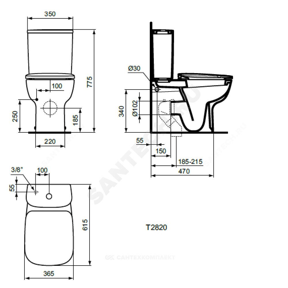 Чаша унитаза горизонтальный выпуск без сиденья белая Esedra Ideal Standard T282001.