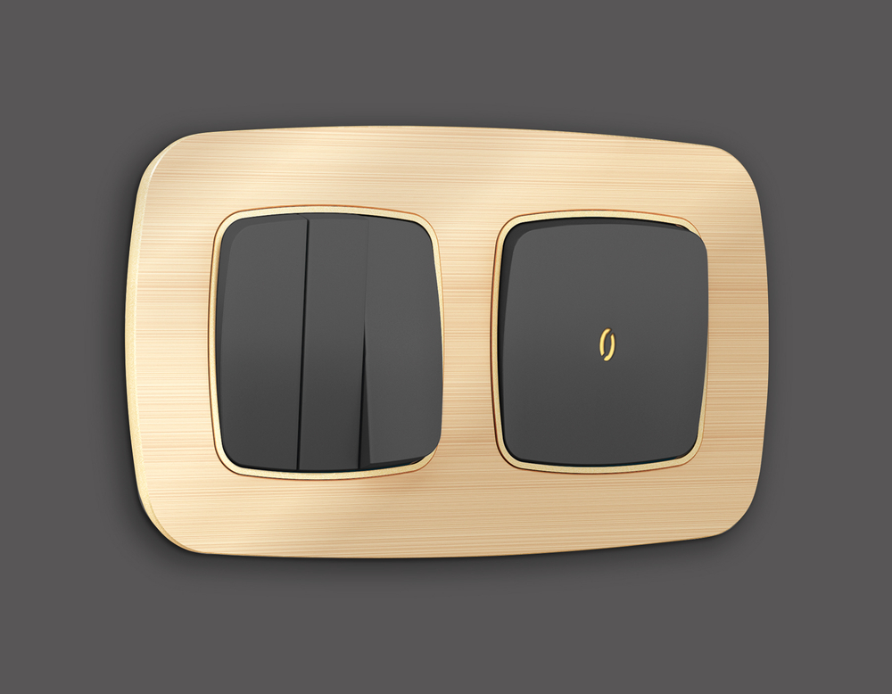 MO902010 Комплект механизма 1-кл выключателя с подсветкой 3200K OMEGA Графит мягкое касание QUANT (OP9020, VM101, G11Y)