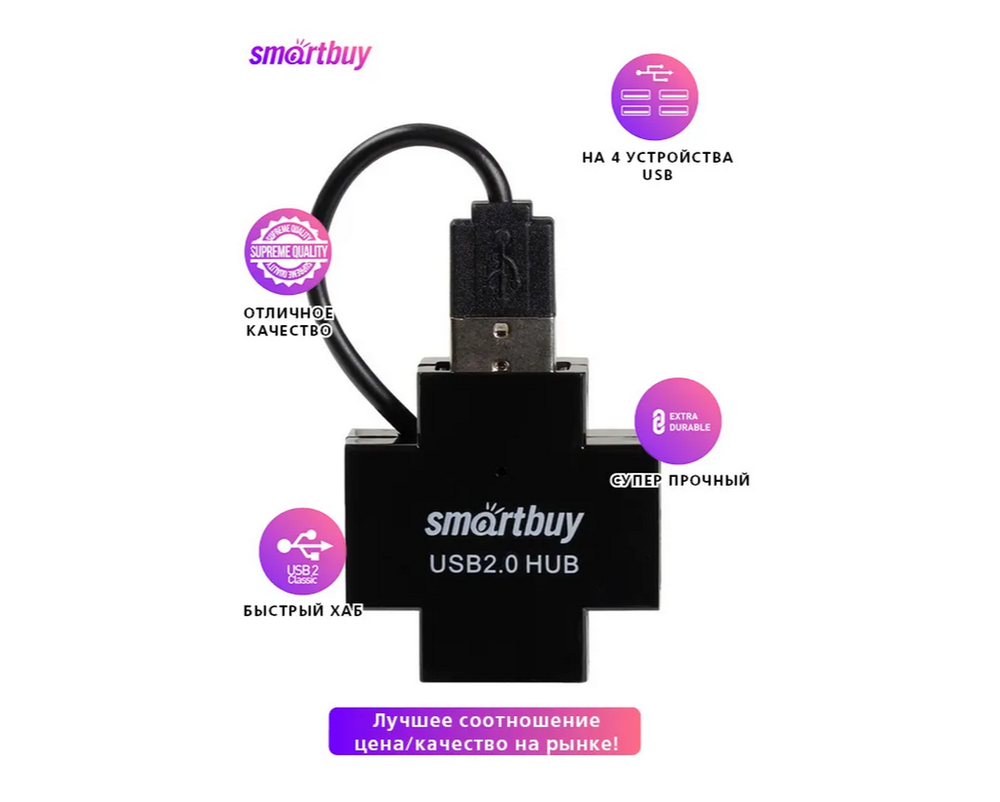 Картридер USB - Xaб SmartBuy SBHA-6900 4 порта