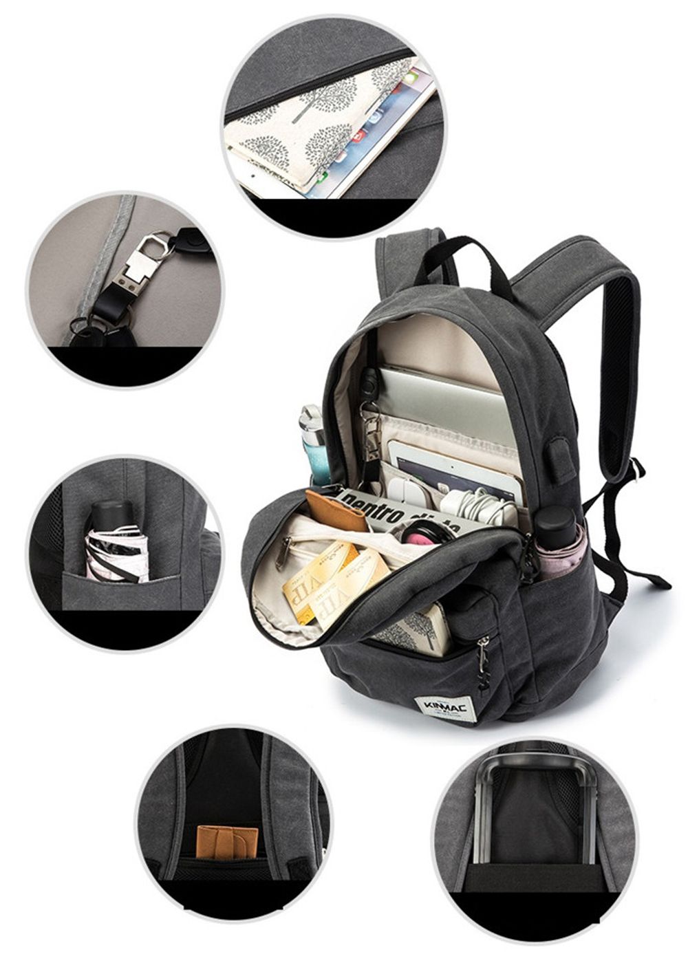 Рюкзак с отделением для ноутбука до 15,6" и USB-портом для зарядки (Серый)