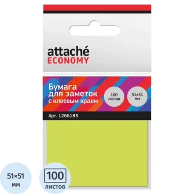 Стикеры Attache (Attache Economy) 51x51 мм неоновый жёлтый (1 блок на 100 листов)