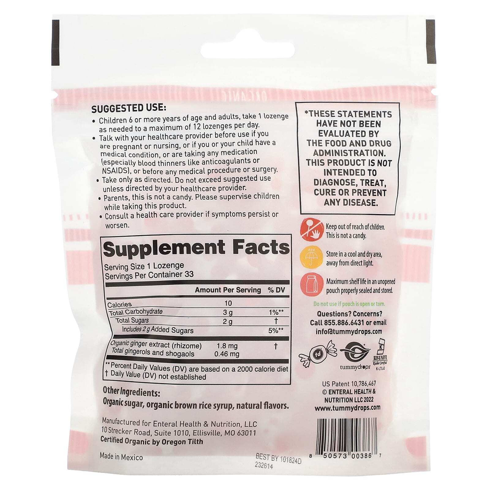 Tummydrops, органическая клубника и имбирь, 33 пастилки