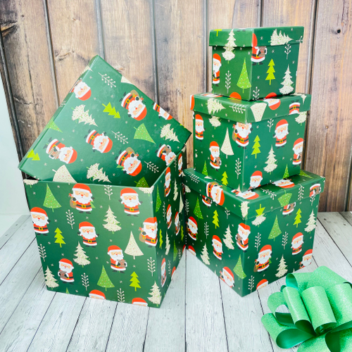 Коробки Куб "Дед Мороз" Набор 4 шт. Зеленый