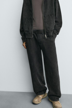 ZARA ДЖОГГЕРЫ WIDE-LEG С ЭФФЕКТОМ ПОТЕРТОСТИ, ТЕМНО-СЕРЫЙ