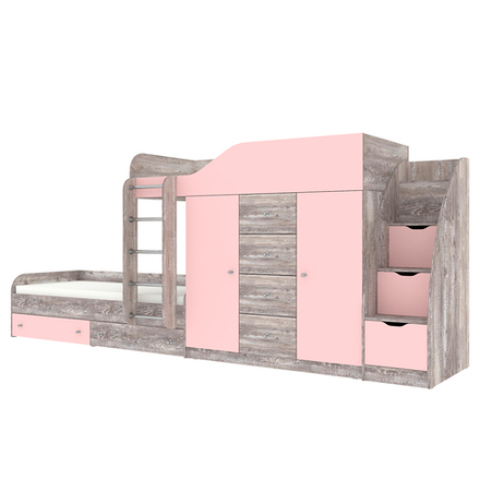 Кровать двухъярусная КарИВи Астра 6 с лестницей Комод КарИВиом Бетон Розовый