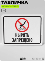 Табличка для бассейна "Нырять запрещено", на пляж, для общественной и частной зоны отдыха, информационная, 40х30 см, Silver Plane x Айдентика Технолоджи