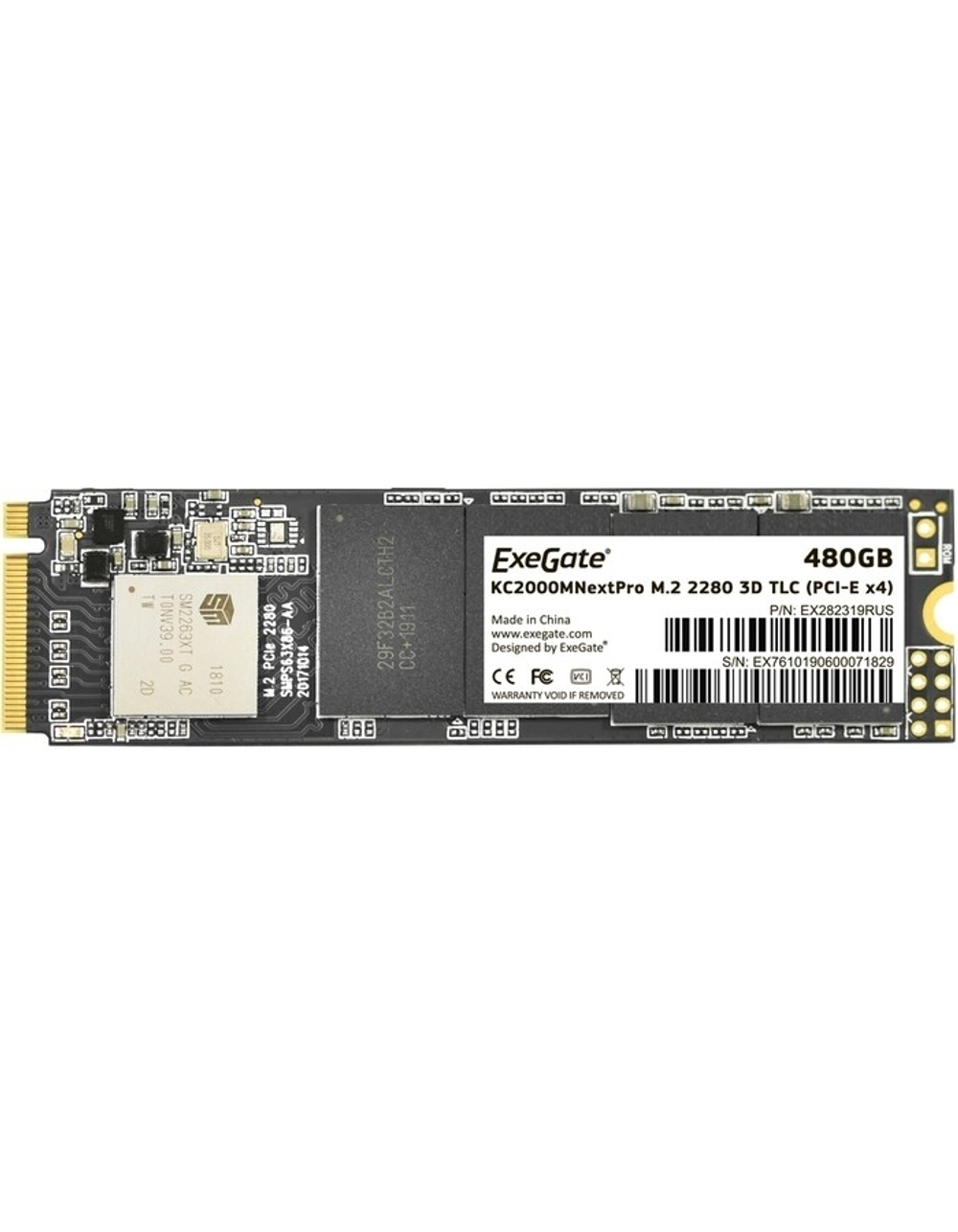 ExeGate SSD M.2 480GB ExeGate NextPro KC2000TP480 (PCIe Gen3x4, NVMe, 22x80mm, 3D TLC) [EX282319RUS]