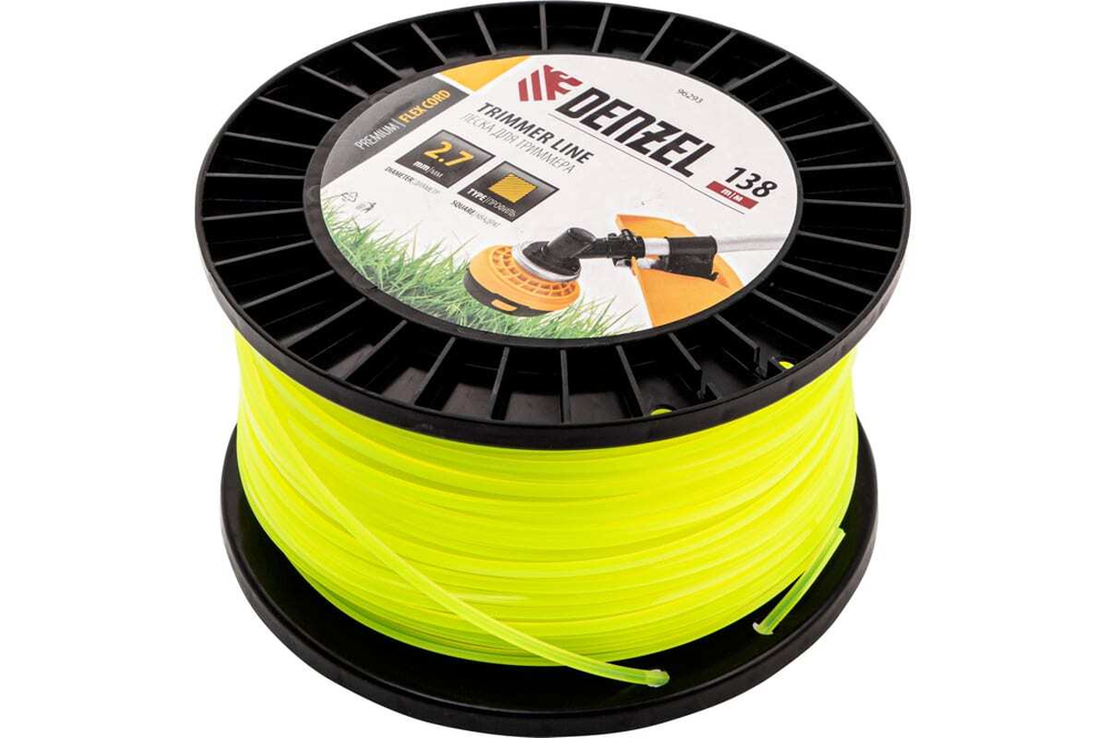 Леска FLEX CORD квадрат 2.7 мм, 138 м, на DIN катушке для триммера Denzel 96293