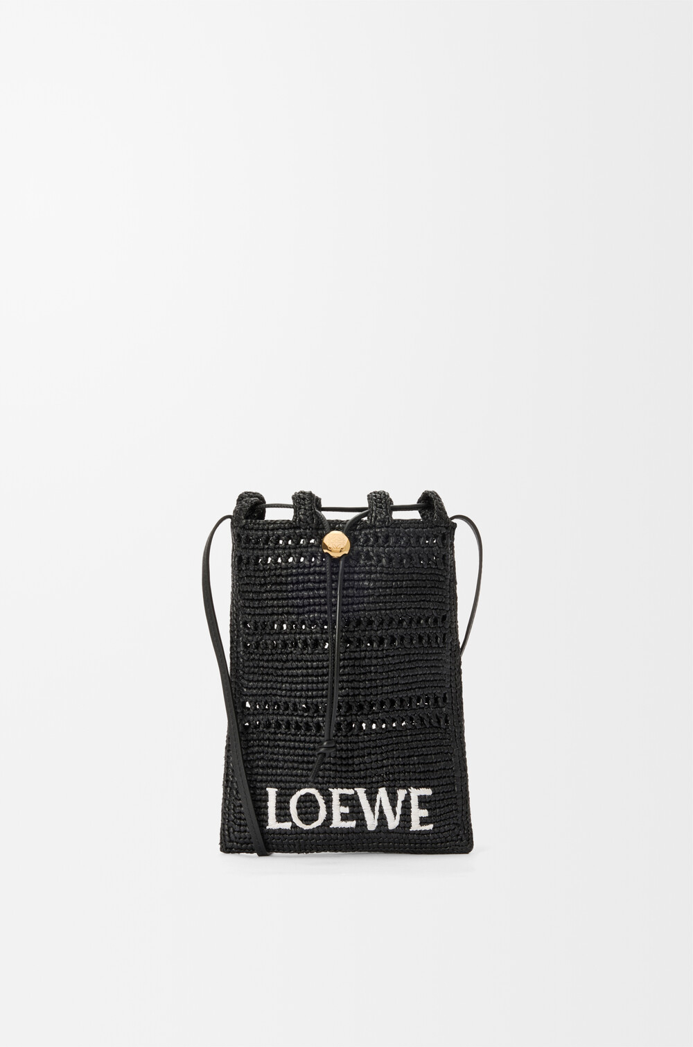 Loewe Сумка-мешок Patch Crochet на шнурке из телячьей кожи и рафии, черный