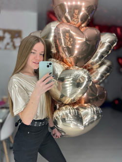 Воздушные шары сердца розовое золото LOVE №2467