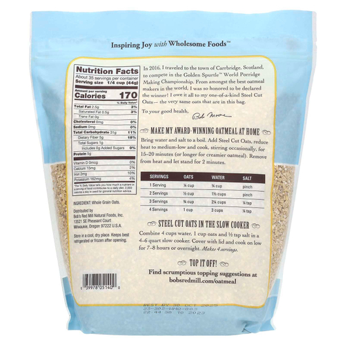 Bob's Red Mill, необработанный овес, цельнозерновой, 1,53 кг (54 унции)