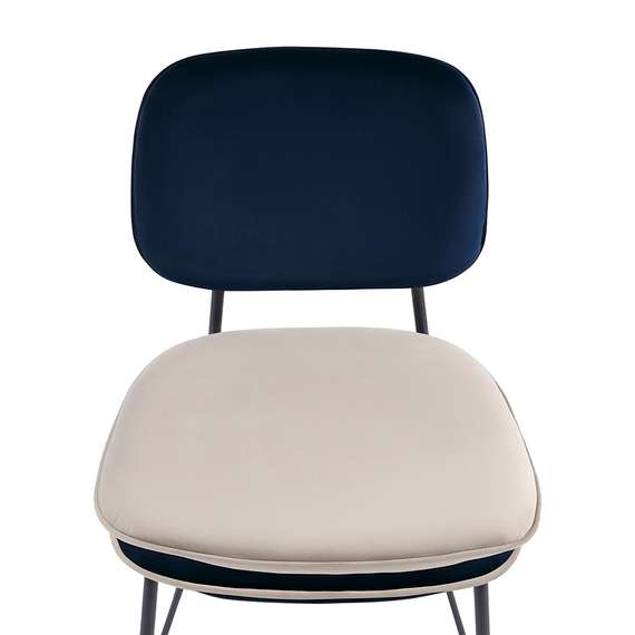 Стул полубарный Pea с контрастным кантом, велюр, темно-синий/бежевый