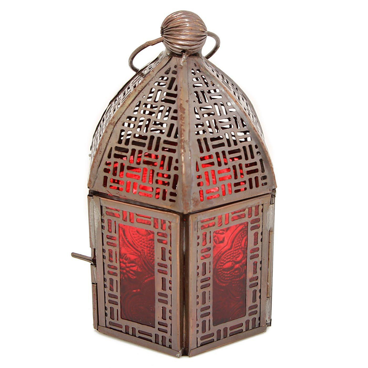 Подсвечник Фонарь металл стекло цвет красный 8x8x14 см