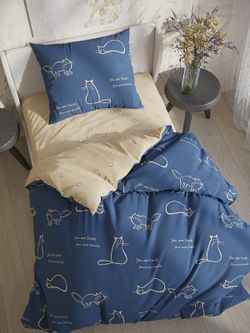 Постельное белье перкаль Сказка "Котики/Котики (компаньон)" 1,5-сп Наволочка 50х70 см 1 шт Простынь 150x215 см Пододеяльник 145x215 см