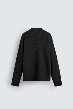 ZARA СВИТЕР ВАФЕЛЬНОГО ПЛЕТЕНИЯ С ЭФФЕКТОМ ПОТЕРТОСТИ, ЧЕРНЫЙ