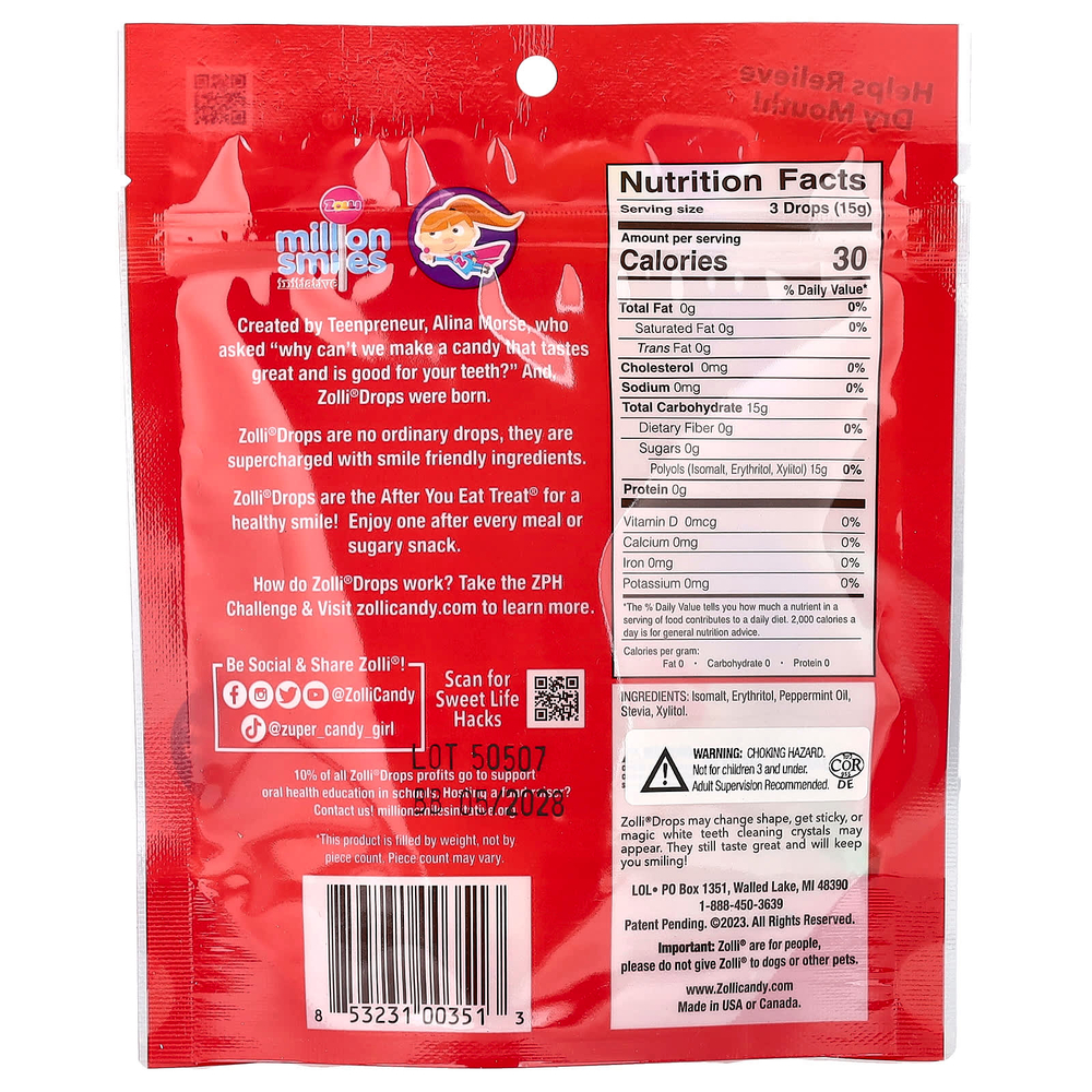 Zollipops, Zolli Drops, капли для очищения зубов, перечная мята, прибл. 15 капель золли, 1,6 унции