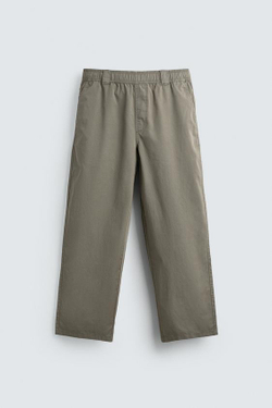 ZARA ХЛОПКОВЫЕ БРЮКИ RELAXED FIT, СВЕТЛЫЙ ХАКИ