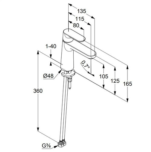 Смеситель KLUDI LOUVA 242820575 для раковины на одно отверстие однорычажный без донного клапана