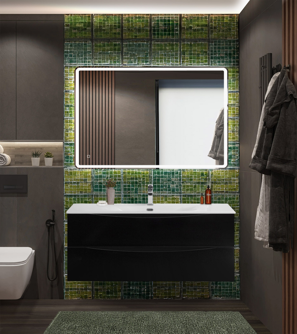 Тумба с раковиной подвесная BelBagno MARINO-CER-N-1200-2C-SO-NL-P Nero Lucido, раковина белая BB-8099-120