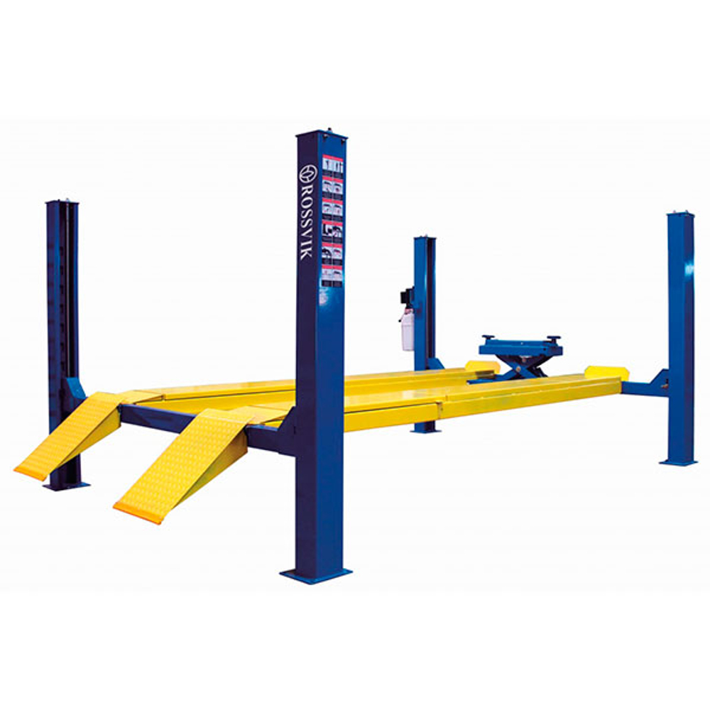 Подъемник четырехстоечный ROSSVIK V4-5.5 (пневмогидравлика 3т, без поворотных кругов) СИНИЙ RAL5015