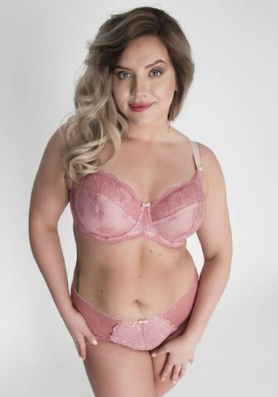 Бюстгальтер на косточках с мягкими гипюровыми чашками plus size (Размер: 75J) (Цвет: розовый)