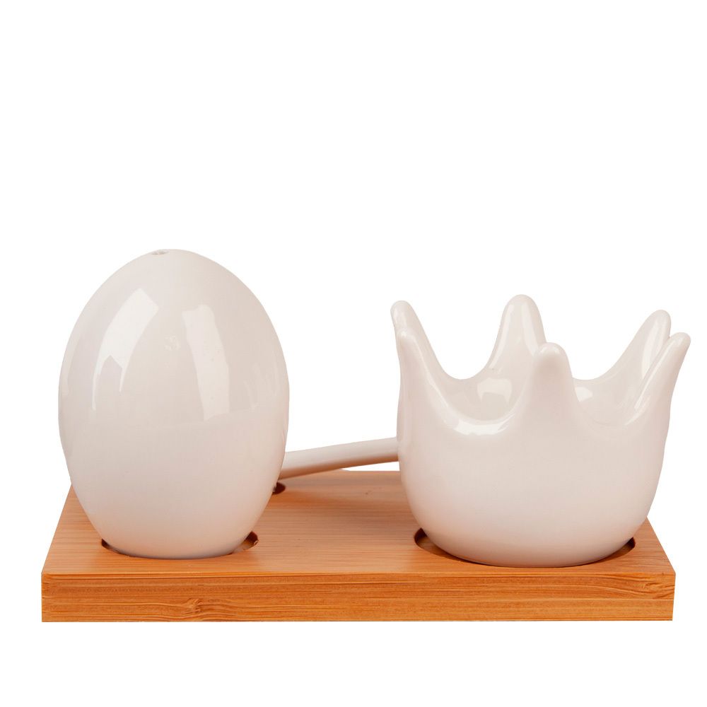 Набор на подставке: подставка для яйца, солонка, ложка "Naturel" 11,5*8*5см (подарочная упаковка)