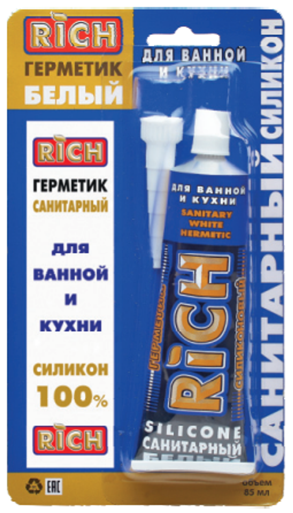 РИЧ Санитарный силикон белый тюбик 85мл(ящ.12шт)