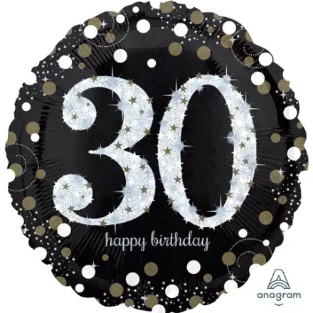 Круг "Happy Birthday 30!" черный/серебро