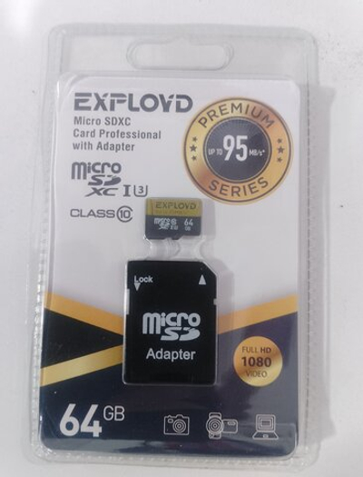 Карта памяти MicroSD 64GB Exployd Class 10 Premium UHS-I U3 (95 Mb/s) + SD адаптер