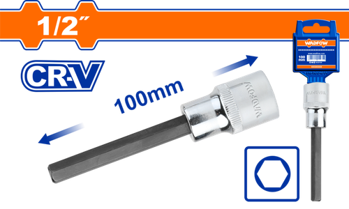 Насадка бита торцевая 100 мм 1/2" HEX 4 мм (10/80) WADFOW WSC5201